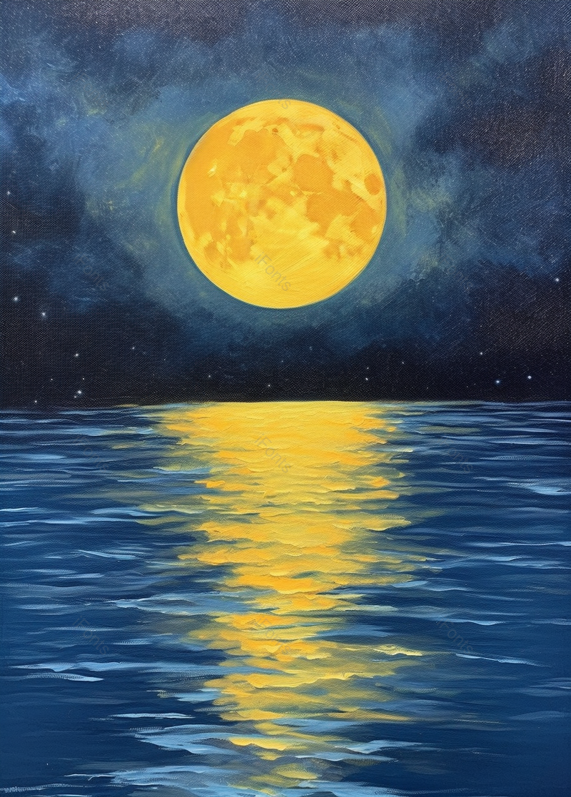 蓝色海面上映衬的月光风景,插画/手绘图,插画/手绘图库,插画/手绘图下载,插画/手绘